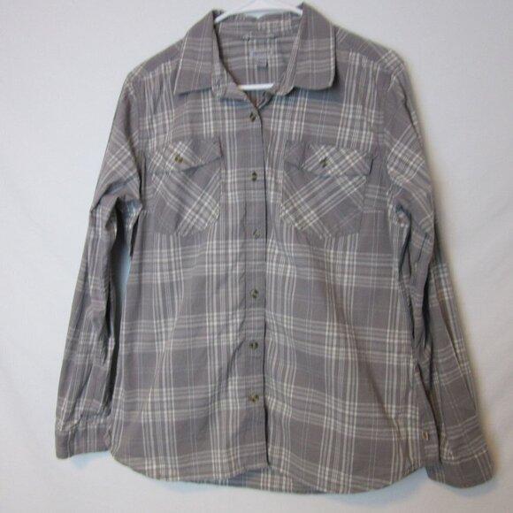 Carhartt Gray Plaid Button Up Long Sleeve Shirt Women's Large - Picture 1 of 7